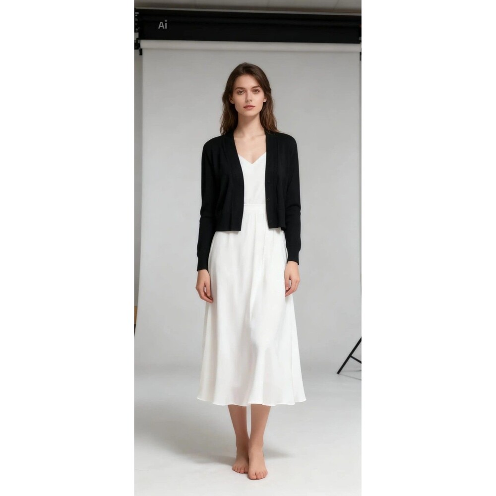 Jessica Howard Black Solid Long Sleeve Lightweight Knit Cardigan Sweater M